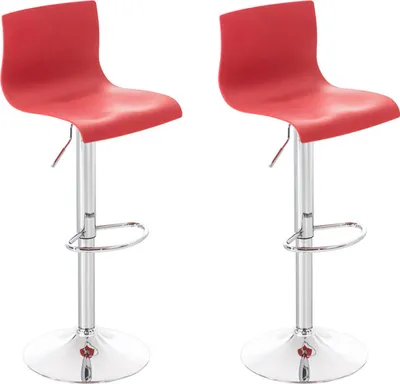Produktbild von 2er Set Barhocker PESAN - Kunststoff Rot 39x36x84 cm Silber | Barstuhl Höhenverstellbar Mit Lehne Drehbar Tresenhocker Tresenstuhl Kneipenhocker
