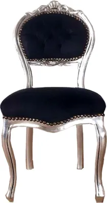 Produktbild von Casa Padrino Barock Damen Stuhl Schwarz / Silber 40 x 44 x H. 83 cm - Handgefertigter Schminktisch Stuhl mit edlem Samtstoff - Möbel im Barockstil