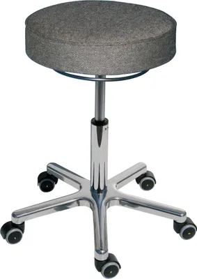 Produktbild von Antistatischer Drehhocker Indianapolis mit ESD-Sitz | Sitzhöhe 52-70cm | Ø 53cm | Tragfähigkeit 110kg | Polstersitze | Aluminium-Fußkreuz mit Rollen | Anthrazit