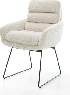 Produktbild von DELIFE Esszimmerstuhl Abelia-Flex mit Armlehnen Teddystoff Beige Kufengestell Schwarz