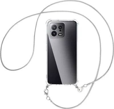 Produktbild von Handykette Backcover-Schutzhülle mit Band (Metall silberfarben) für Xiaomi 13 (6.28'') - silberfarbene Snake-Kette