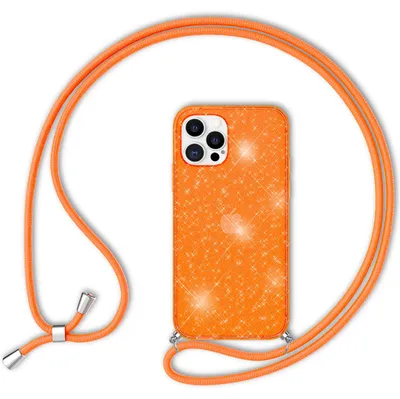 Produktbild von NALIA Glitzer Hülle mit Kette für iPhone 12 Pro Max, Glitter Case Kordel Cover Orange Glitzer
