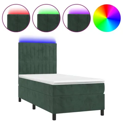 Produktbild von Boxspringbett mit Matratze & LED Dunkelgrün 100x200 cm Samt