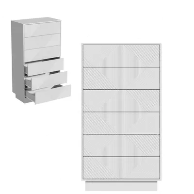Immagine prodotto di Comodino con 6 cassetti a sistema di apertura push-to-open, dimensioni 60x33,5x111 cm, colore bianco