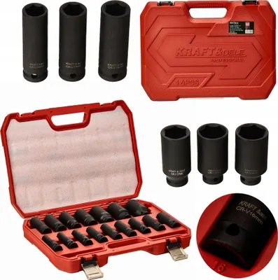 Zdjęcie produktu dla Nasadki Udarowe 1/2"" Cala 16 Sztuk 10-32 mm CR-V Walizka Kraft&Dele