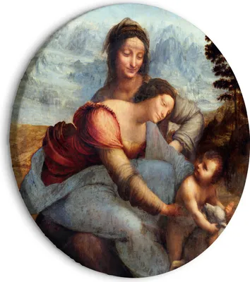 Produktbild von Runde Bilder 80x80 cm Leonardo da Vinci Leinwandbild 1 tlg Kunstdruck modern Wandbilder XXL Wanddekoration Design Wand Bild Die Heilige Anna selbdritt l-G-10009-bc-a