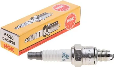 A spark plug and its packaging are shown against a white background.