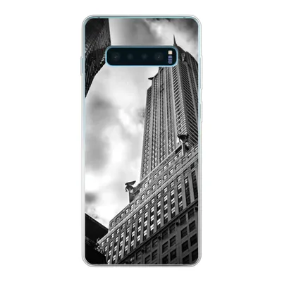 Produktbild von MuchoWow® Handyhülle Schutzhülle Hülle für Samsung Galaxy S10 Lite Chrysler Building in New York von unten nach oben in Schwarz-Weiß Silikon Softcase Handy Hülle - Schutz