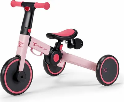 A pink and black 3-in-1 tricycle for children is shown against a white background.