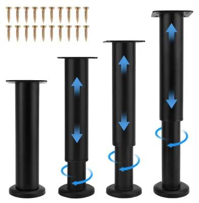 Immagine prodotto di Omgoods - Piedini regolabili per mobili, 18-30 cm - Rialzi per mobili - Set di 4 piedini - Antiscivolo - Neri - Portata massima fino a 300 kg