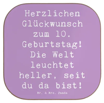 Produktbild von Mr. & Mrs. Panda Tischuntersetzer Spruch 10. Geburtstag Jubiläum - Lavendeltraum - Geschenk, gläseruntersetzer, Happy Birthday, Untersetzer Gläser, Geburtstagsideen, für