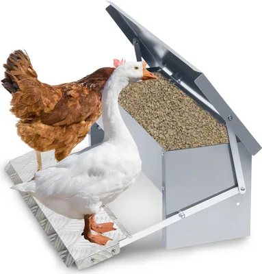 Produktbild von Clanmacy Automatischer Futtertröge, 5KG Futterautomat hühner Futterautomaten mit Selbstöffnend Pedal, Hühner Futterautomat, Futterspender Tröge für Geflügel