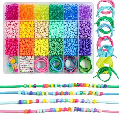Image de Jeu de perles en plastique, 1258 pièces, 24 couleurs, avec un grand trou, pour la fabrication de bijoux