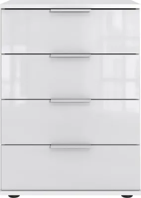 Zdjęcie produktu dla Nachtschrank >Danzig< in WEISS + GLAS WEISS - 52x74x38cm (BxHxT)