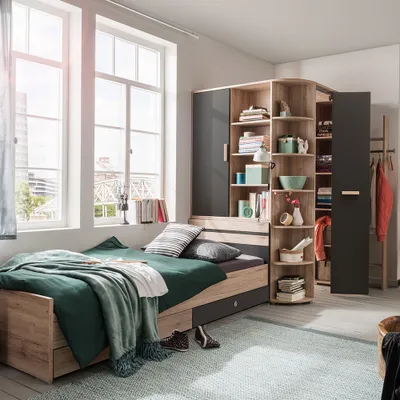 Produktbild von Jugendzimmer Set 4-teilig mit 90x200 cm Bett in Eiche mit graphit CANTON-43