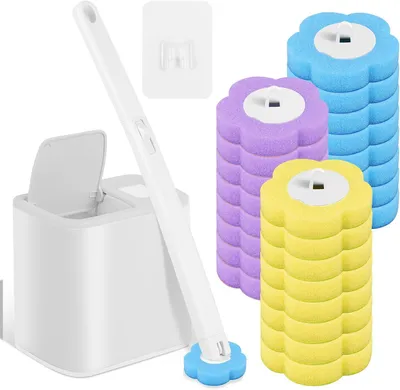 Image de Brosse de toilette jetable avec têtes interchangeables, lot de 24, pour le nettoyage