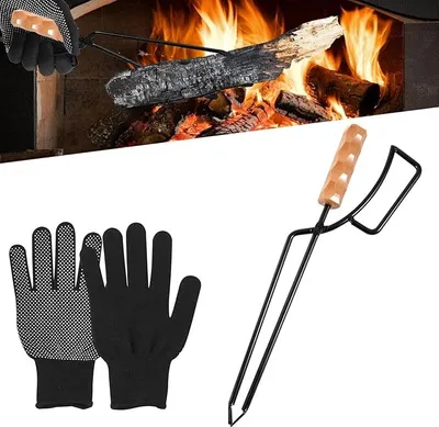 Produktbild von Kaminholzzange für schwere Beanspruchung: 40 cm lange, universelle Kaminholzzange, Kaminzubehör, verbrühungshemmende Metallzange mit Holzgriff