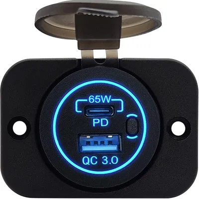 Produktbild von ProRide 12V USB/USB-C Einbauladegerät 65W QC3.0 Blau, 2 Anschlüsse