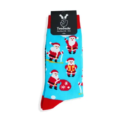 Produktbild von Weihnachtssocken Weihnachtsmann blau lustige Socken für Weihnachten, Einheitsgröße