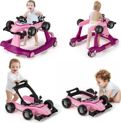 Produktbild von GOPLUS 4 in 1 Baby Lauflernhilfe, Lauflernwagen höhenverstellbar mit Licht & Musik, Baby Walker Autoförmig mit Einstellbarer Geschwindigkeit, Violett