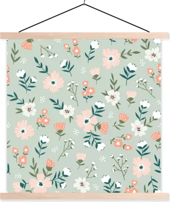 Produktbild von MuchoWow® Textilposter Blumen - Farben - Pastell 120x120 cm mit holzfarbenen Rahmen - Textil-Poster