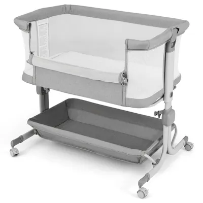 Produktbild von GOPLUS 3 in 1 Beistellbett, Kinderbett mit 6-Fach Einstellbarer Höhe, Neigungswinkel von 3°-8°, Ablagefläche & feststellbaren Rädern, Hellgrau