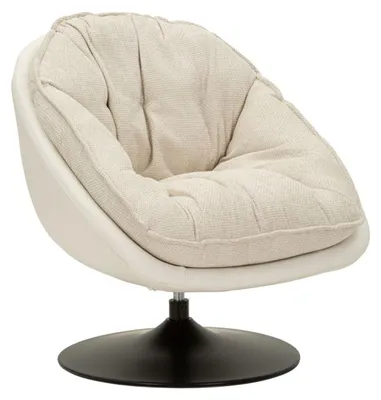 Image de Fauteuil pivotant en tissu crème avec base noire