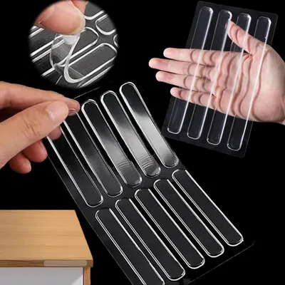 Produktbild von Stoßdämpfer Anschlagpuffer Möbelpuffer selbstklebend - 150 x 15 mm und 63 x 10 mm - 14 Stück - Transparent - Silikon - Für Schubladen und Schränke
