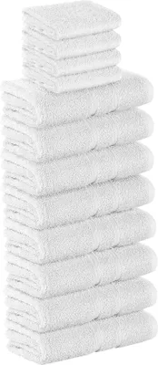 Obrázek produktu pro Sada 12 kusů prémiového froté (4 ručníky pro hosty a 8 ručníků) v bílé barvě, gramáž 500 g/m², 100 % bavlna