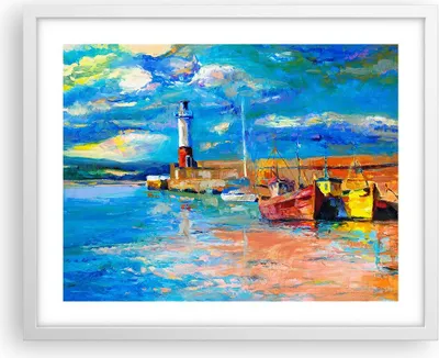 Produktbild von Gerahmtes Poster - Weißer Rahmen - Leuchtturm Meer - 50x40 cm - Wand Bild - Wanddeko - Wandbilder - Kunstposter - Wandposter - Bilderrahmen - Bilder - Kunstdruck - Wandbild - P2WAA50x40-3693