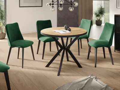 Produktbild von Runder Ausziehbar Tisch für das Esszimmer - Tischrand Schwarzes Nachbildung - 100 oder 120 cm - Ausziehbarer Tisch mit Pulverbeschichteten Schwarzen Metallbeinen - 120 cm - Craft Eiche