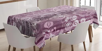 Immagine prodotto di ABAKUHAUS Tovaglia grunge, fiori e foglie con steli ricurvi decorati con motivi grafici su stampa a righe, 140 x 170 cm, viola