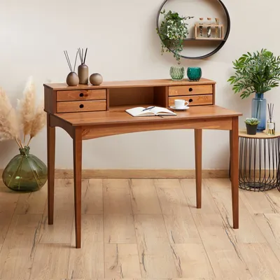 Produktbild von Schreibtisch MILANO mit 4 Schubladen und 1 Fach, Kastanien farben aus Massivholz, robuste Verarbeitung PC-Tisch mit Stauraum für Büro und Home-Office