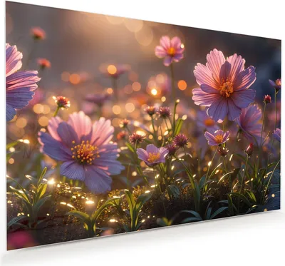 Produktbild von Glasbild 90x60cm in XXL für Wohnzimmer, Schlafzimmer Motiv Blumenwiesebei Sonnenaufgang