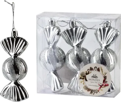 Immagine prodotto di Palline di Natale in plastica MONDEX Santa Lilla 4x4x11 cm argento, set da 3 pezzi