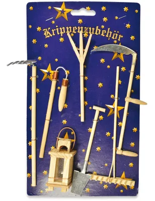 Produktbild von Krippenzubehör Set "Feldarbeit" 7-tlg. aus Holz | 78201 Weihnachtskrippe Modelleisenbahn