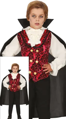 Produktbild von Vampir Graf Umhang Kostüm Kinder Halloween Rot Schwarz Hemd Weste Hose Edel Gruselig Party Karneval Kind Nacht Dunkelheit Magic Fantasy, Größe: 110/116 Farbe: Schwarz