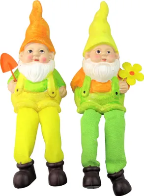 Produktbild von Osma Kantensitzer Paar - Dekoration - Deko Figuren aus Keramik - Höhe ca. 16cm - 2er Set (GARTENZWERG mit Schaufel und Blume)