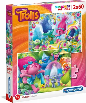 Produktbild von Clementoni 07128 - DreamWorks Trolls - Puzzle, 2 x 60 Teile