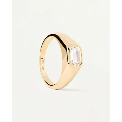Produktbild von PDPaola AN01-985 Damenring Octagon Shimmer Siegelring Silber vergoldet, 52/16,6