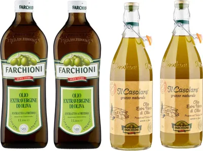 Produktbild von Testpaket Farchioni 2x Classico Natives Olivenöl Extra 1 Lt 2x Il casolare grezzo 1 Liter + Italian Gourmet polpa 400g
