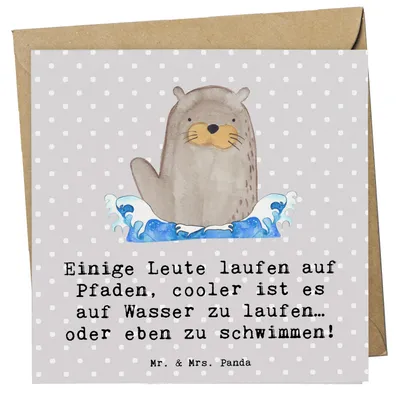Produktbild von Mr. & Mrs. Panda Grußkarte Schwimmen Pfade - Grau Pastell - Geschenk, doppelkarte, anlasskarte, Wasser, Sport, Sportler, Schmetterlingsschwimmen, Klappkarte, Training