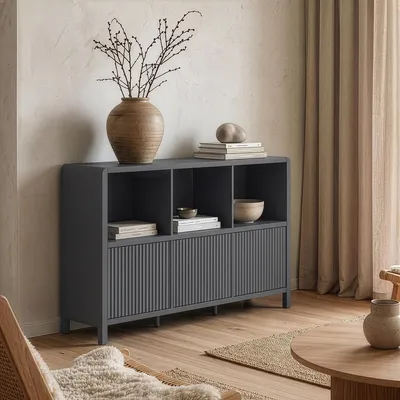 Zdjęcie produktu dla Komoda "Lukkodso" z 3 drzwiczkami i 6 przegródkami, wymiary: 77 x 110 x 30 cm, kolor: szary
