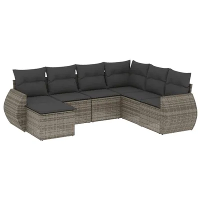 Produktbild von 7-tlg. Garten-Sofagarnitur mit Kissen Grau Poly Rattan