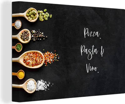 Obrázok produktu pre OneMillionCanvasses® - Maľba na plátne - Obraz na plátne Nástenná maľba na plátne - Pizza. Cestoviny a víno. - Citáty - Jedlo - Korenie - Príslovia -