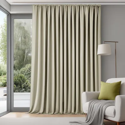 Produktbild von Extra breite Gardinen Wohnzimmer blickdicht mit Kräuselband 245x280 cm Beige 1 Stück