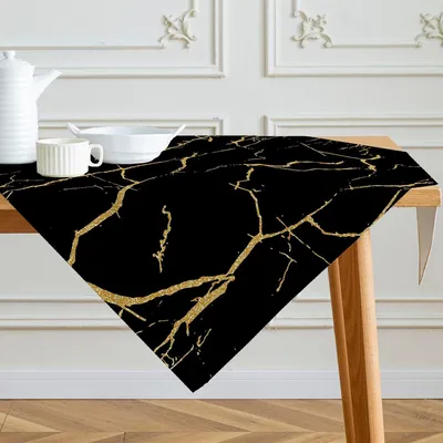 Productafbeelding van Tafelkleed Modern - Abstracte Textuur - Eettafel Decoratie - Polyester Materiaal - 85 x 85 cm - Zwart Goud