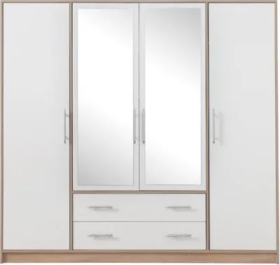 Produktbild von Schlafzimmer - Kleiderschrank mit Spiegel, Farbe: Weiß / Eiche - Abmessungen: 190 x 200 x 56 cm (H x B x T)