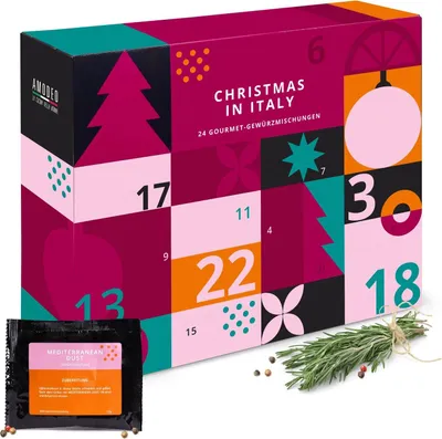 Produktbild von Food & Feinkost Gewürz Adventskalender 2025 "Xmas in Italy", 24x Gewürze, Salze, Kräuter, Risotto