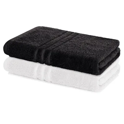 Produktbild von Lavea® 2er Set Badetuch 100 x 150 cm Baumwolle, saugstarkes Duschtuch groß, Frottier Elena, Duschhandtuch, weich, waschbar 60 °C, trocknergeeignet, Weiß & Schwarz